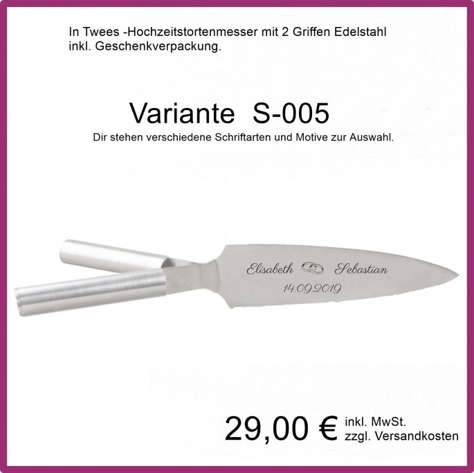 Hochzeitstortenmesser mit 2 Griffen, 