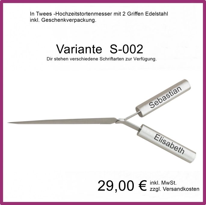 Hochzeitstortenmesser mit 2 Griffen