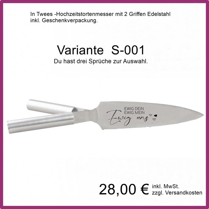 Hochzeitstortenmesser mit 2 Griffen